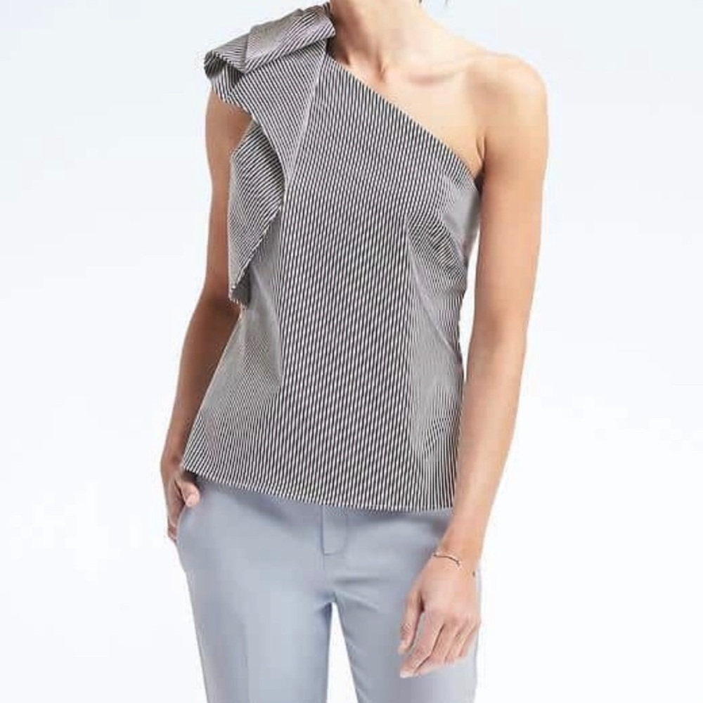 Banana Republic striped one shoulder bow top.